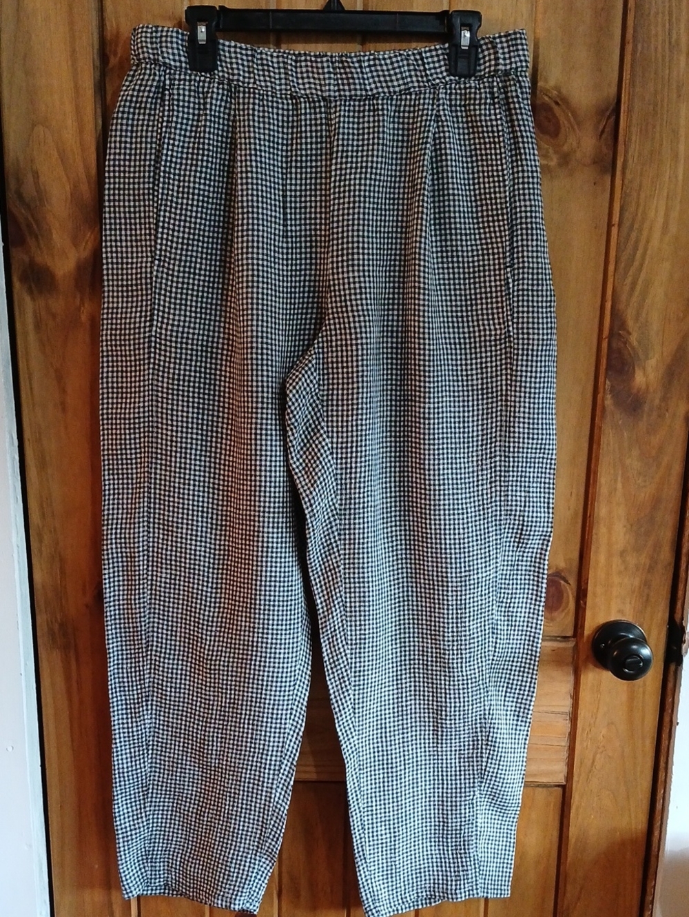 Eileen Fisher Organic Linen Pull On Gingham Pants - Medium